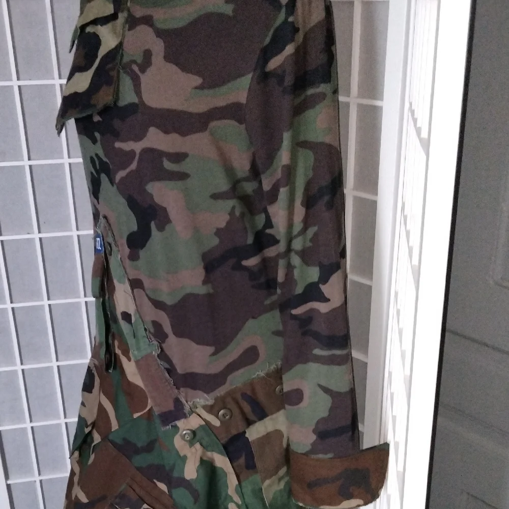 Upcycle / Refurbished Camouflage Asymmetrical Long Sleeve Maxi Dress - Picture 8 of 16